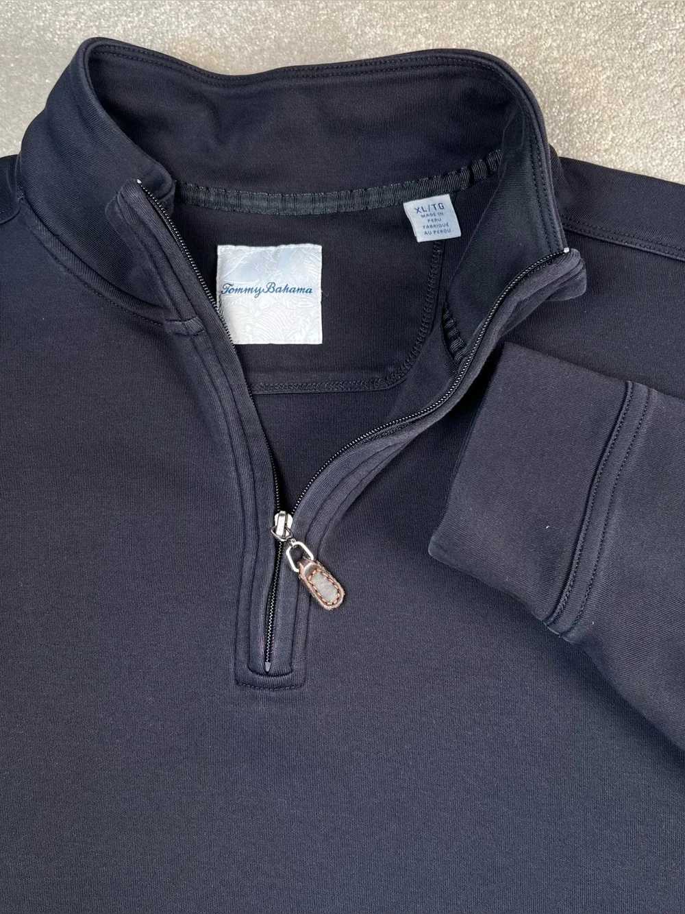 Tommy Bahama Shirt Black Quarter Zip Long Sleeve Business Casual Cotton Men's XL